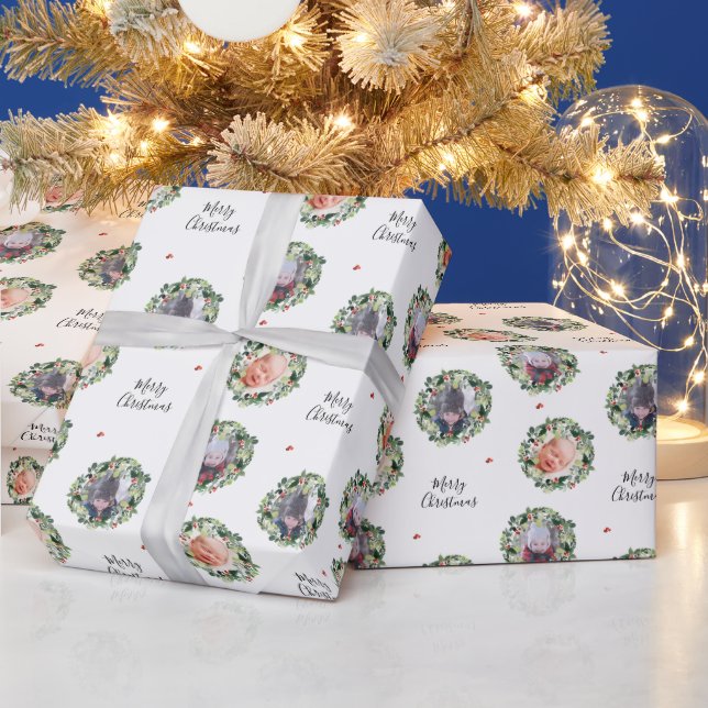 Papier Cadeau Berries d'hiver Joyeux Noël Photo personnalisée (Vacances)