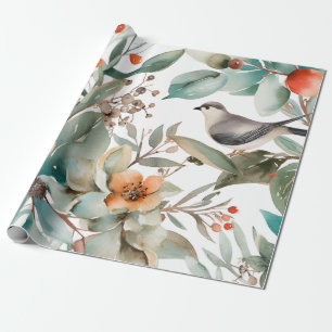 Papier Cadeau Berries d'hiver Verdure Aquarelle vacances