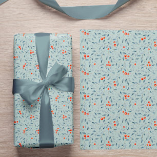 Papier Cadeau Berries rouges de Noël motif moderne élégant gris