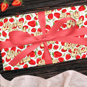 Papier Cadeau Berry 1er Anniversaire Rose Blanc Fraise Or