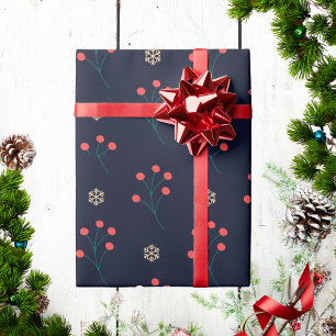 Papier Cadeau Berry d'hiver nordique scandinave et flocon de nei
