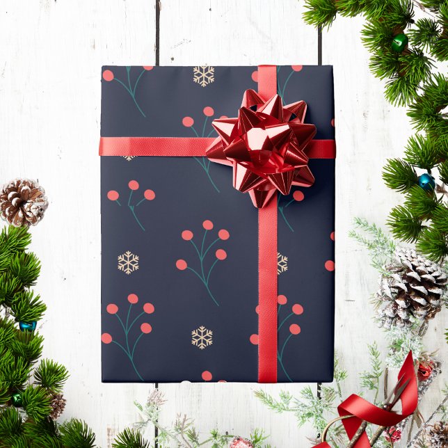 Papier Cadeau Berry d'hiver nordique scandinave et flocon de nei (Créateur téléchargé)