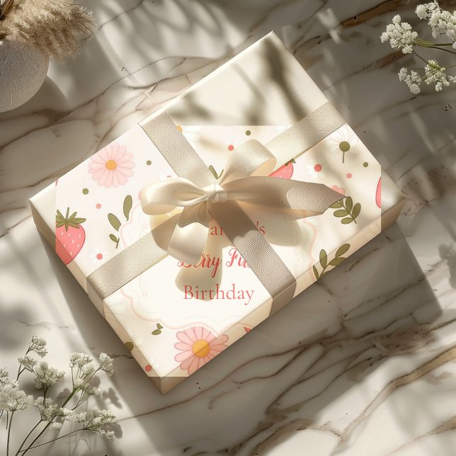 Papier Cadeau Berry First | Cute Fille aux fraises 1er anniversa (Créateur téléchargé)