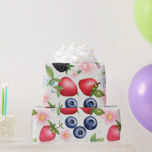 Papier Cadeau Berry Fleurs fraises fête d'anniversaire pour elle