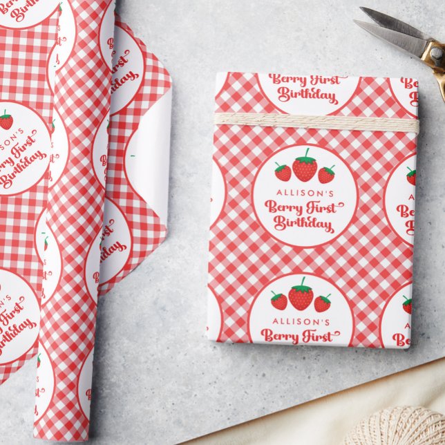 Papier Cadeau Berry fraise Premier anniversaire (Créateur téléchargé)