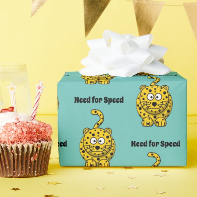 Papier Cadeau Besoin de vitesse, Drôle Cheetah dessin de chat (Fête d'anniversaire)