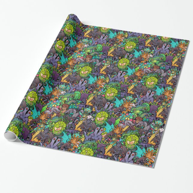 Papier Cadeau Bestiaire de Cthulhu Lovecraft Mythos Chibi (Déroulé)