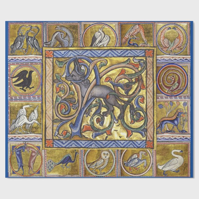 PAPIER CADEAU BESTIAIRE MÉDIÉVAL, ANTELOP ANIMAUX FANTASTIQUES (Plat)