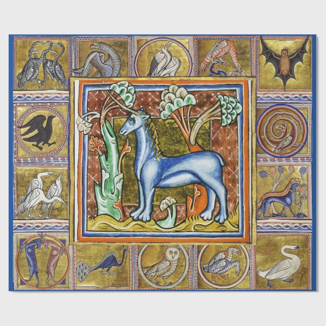 PAPIER CADEAU BESTIAIRE MÉDIÉVAL, UNICORN ANIMAUX FANTASTIQUES (Plat)