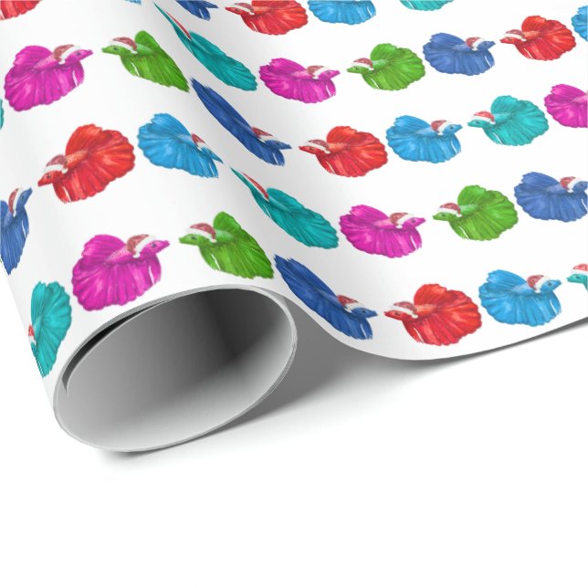 Papier Cadeau Betta Fish Santas Wrapping Paper (Coin rond)