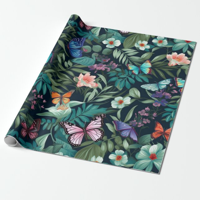 Papier Cadeau Beurre de jardin de minuit et floral (Déroulé)