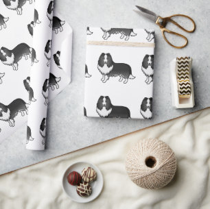Papier Cadeau Bi-Black Shetland Sheepdog Motif de dessin de chie