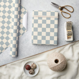 Papier Cadeau Bi-planes Art déco à carreaux - damier bleu.