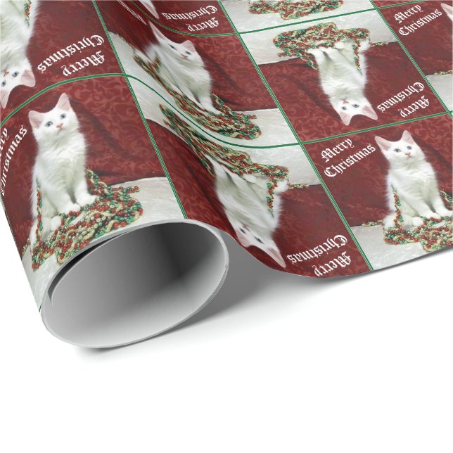 Papier Cadeau Bianca's Maine Coon Christmas Chat / Kitten (Coin rond)