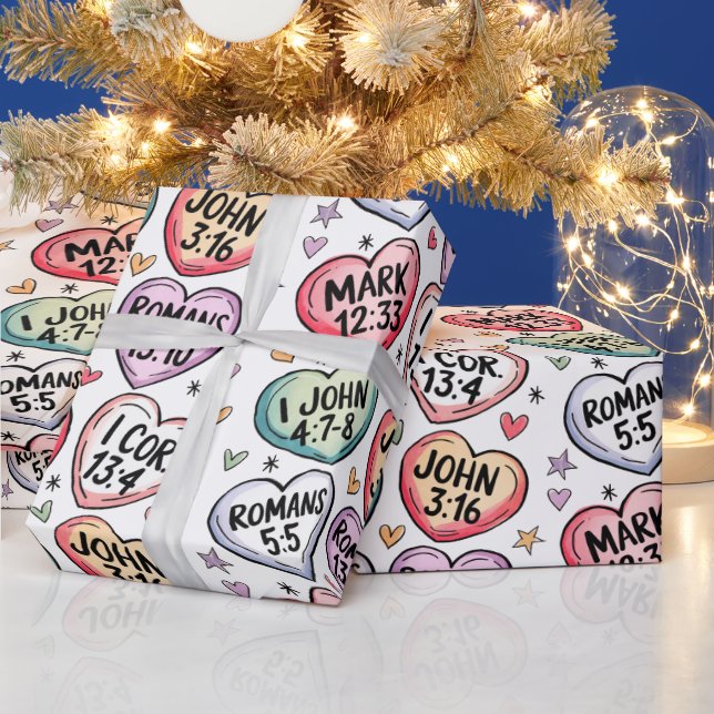 Papier Cadeau Bible Verse Coeurs mignons (Vacances)