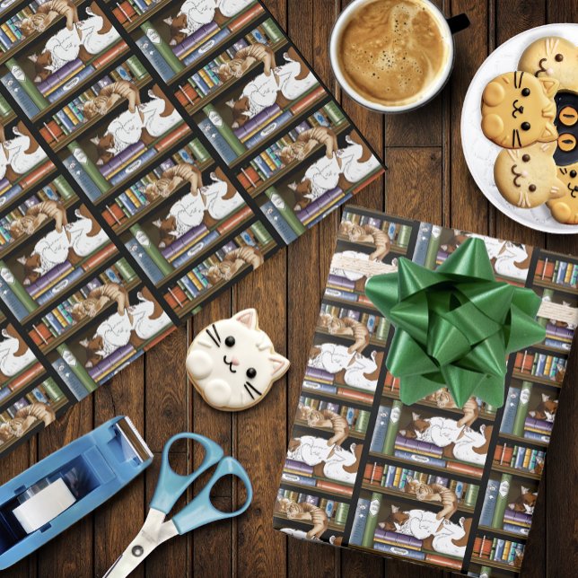 Papier Cadeau Bibliothèque de chats de plateau de livres (Créateur téléchargé)