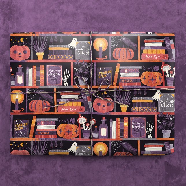 Papier Cadeau Bibliothèque Halloween (Gift Mockup)