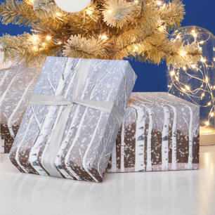 Papier Cadeau Bibouleau neigeux Noël Dusty Blue ID1003