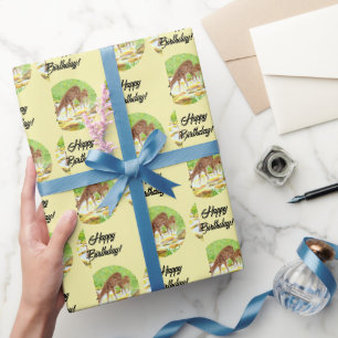 Papier Cadeau Biche et Faon Jaune