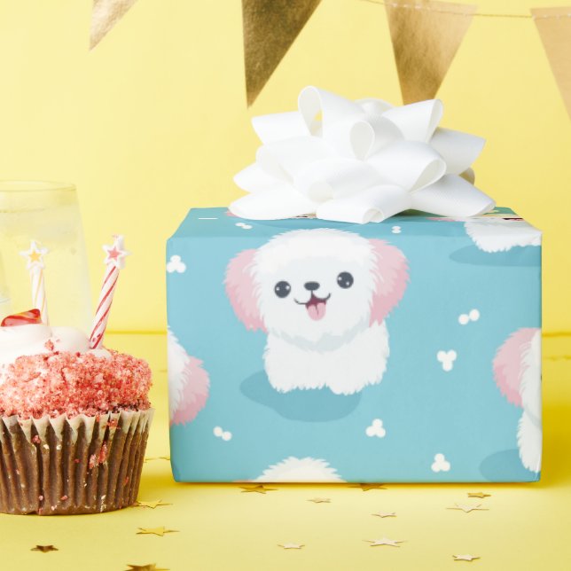 Papier Cadeau Bichon Bliss (Fête d'anniversaire)