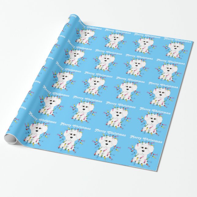 Papier Cadeau Bichon Frise allume le papier d'emballage de Noël (Déroulé)
