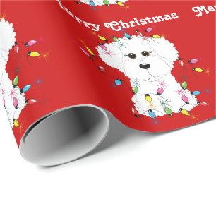 Papier Cadeau Bichon Frise allume le papier d'emballage de Noël
