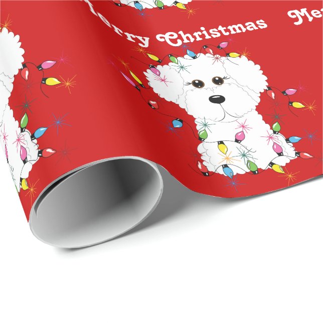 Papier Cadeau Bichon Frise allume le papier d'emballage de Noël (Coin rond)
