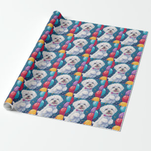 Papier Cadeau Bichon Frise avec ballons