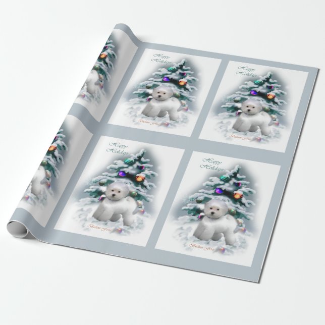 Papier Cadeau Bichon Frise Christmas (Déroulé)