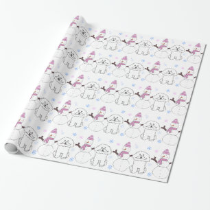 Papier Cadeau Bichon Frise et bonhomme de neige