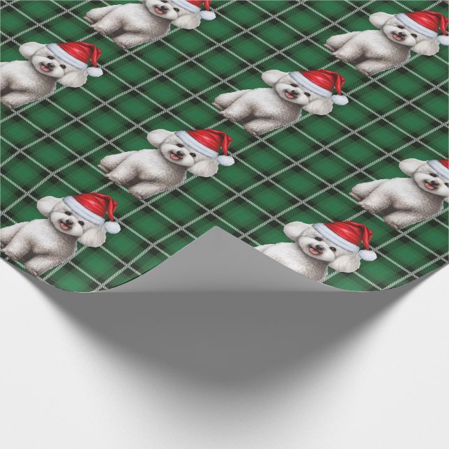 Papier Cadeau Bichon Frise et Green Holiday Plaid Noël (Coin)