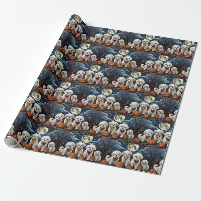 Papier Cadeau Bichon Frise Halloween Éffrayant (Déroulé)