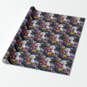 Papier Cadeau Bichon Frise sur une pagaie : Une aventure panoram