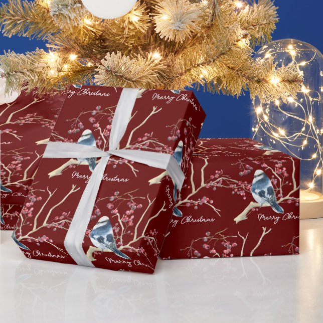 Papier Cadeau Bickadee Dans Les Baies De Noël (Vacances)