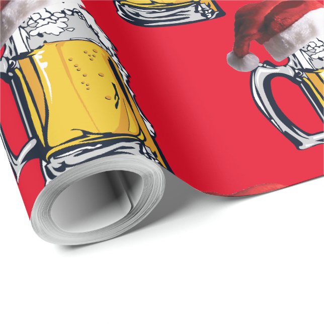 Papier Cadeau Bière de Noël portant un Casquette du Père Noël (Coin rond)