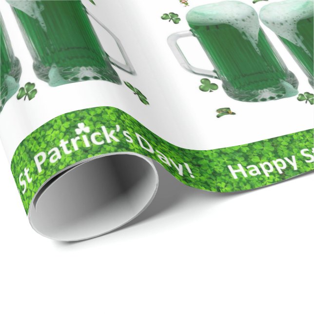 Papier Cadeau Bière en papier de la Saint-Patrick (Coin rond)