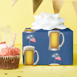 Papier Cadeau Bière Patriotique Anniversaire avec Sparklers