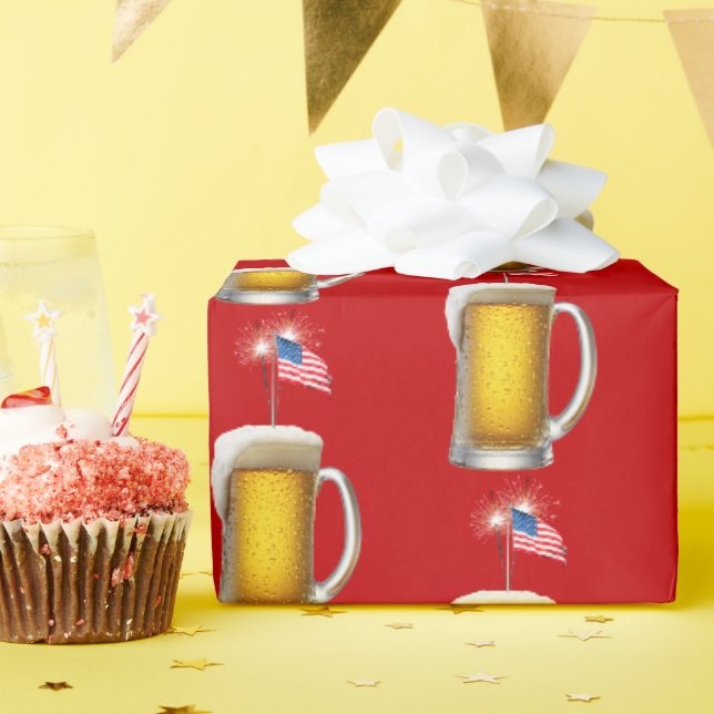 Papier Cadeau Bière patriotique d'anniversaire avec Drapeau et S (Fête d'anniversaire)