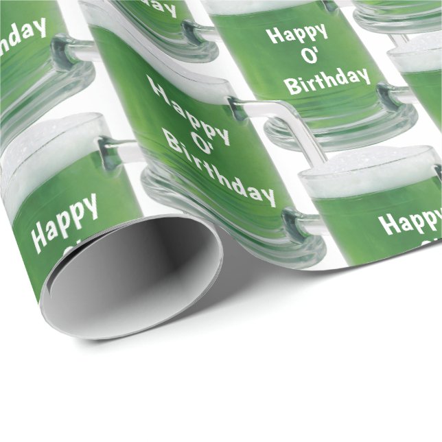 Papier Cadeau Bière verte d'anniversaire irlandais (Coin rond)
