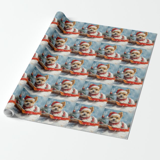 Papier Cadeau Biewer Terrier Chien dans la boue Laisser il neige (Déroulé)