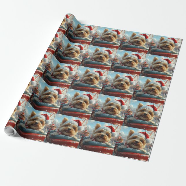 Papier Cadeau Biewer Terrier Dog Roller Dessous de verre Noël (Déroulé)