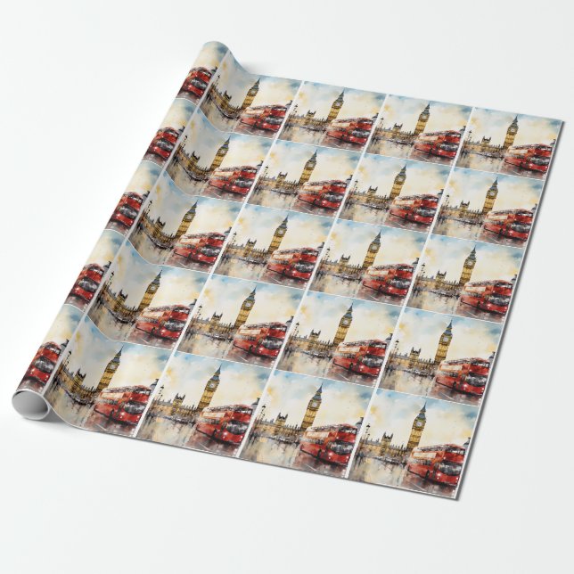 Papier Cadeau Big Ben et bus rouge à Londres (Déroulé)