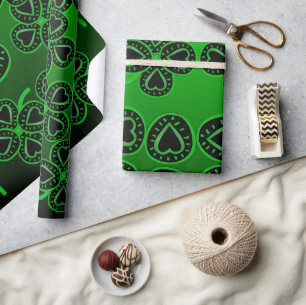 Papier Cadeau Big Hearts Clovers St Patrick Green Wrapper Paper