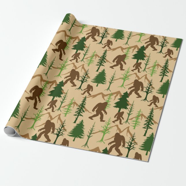 Papier Cadeau Bigfoot Squatchin dans les Bois Anniversaire (Déroulé)