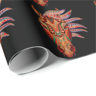 Papier Cadeau Bijou de cheval mosaïque coloré cowgirl équestre