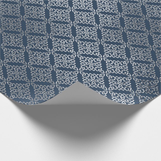 Papier Cadeau Bijoux Arabesque Marocain bleu marine Argent (Coin)