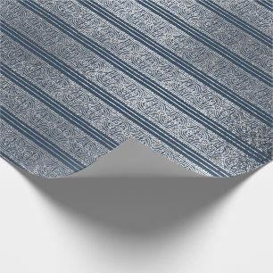 Papier Cadeau Bijoux ornement celtique rayures bleu marine Argen