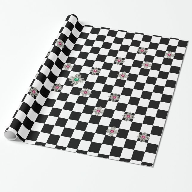 Papier Cadeau Bijoux papier d'enveloppement en carton noir et bl (Déroulé)