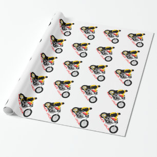 Papier Cadeau BIKER CHICK assise sur sa moto