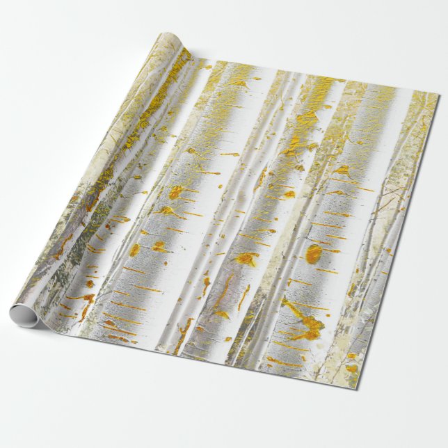 Papier Cadeau Birch Arbres blanc et or (Déroulé)
